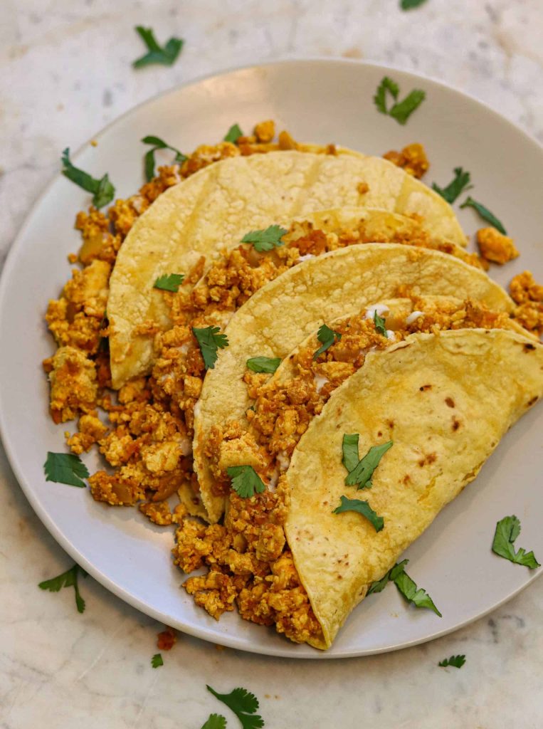 vegan chorizo tacos on a plate.