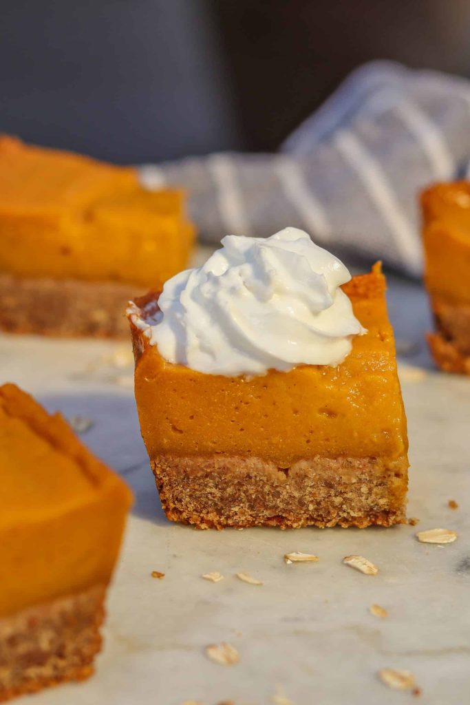 vegan pumpkin pie bars on the counter.