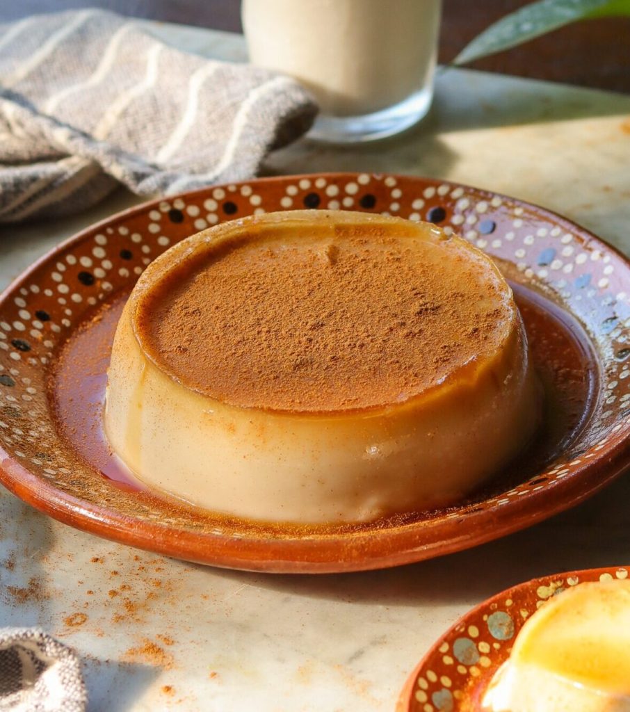 Vegan flan on a mexican dish.