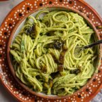 espagueti verde on a mexican plate.