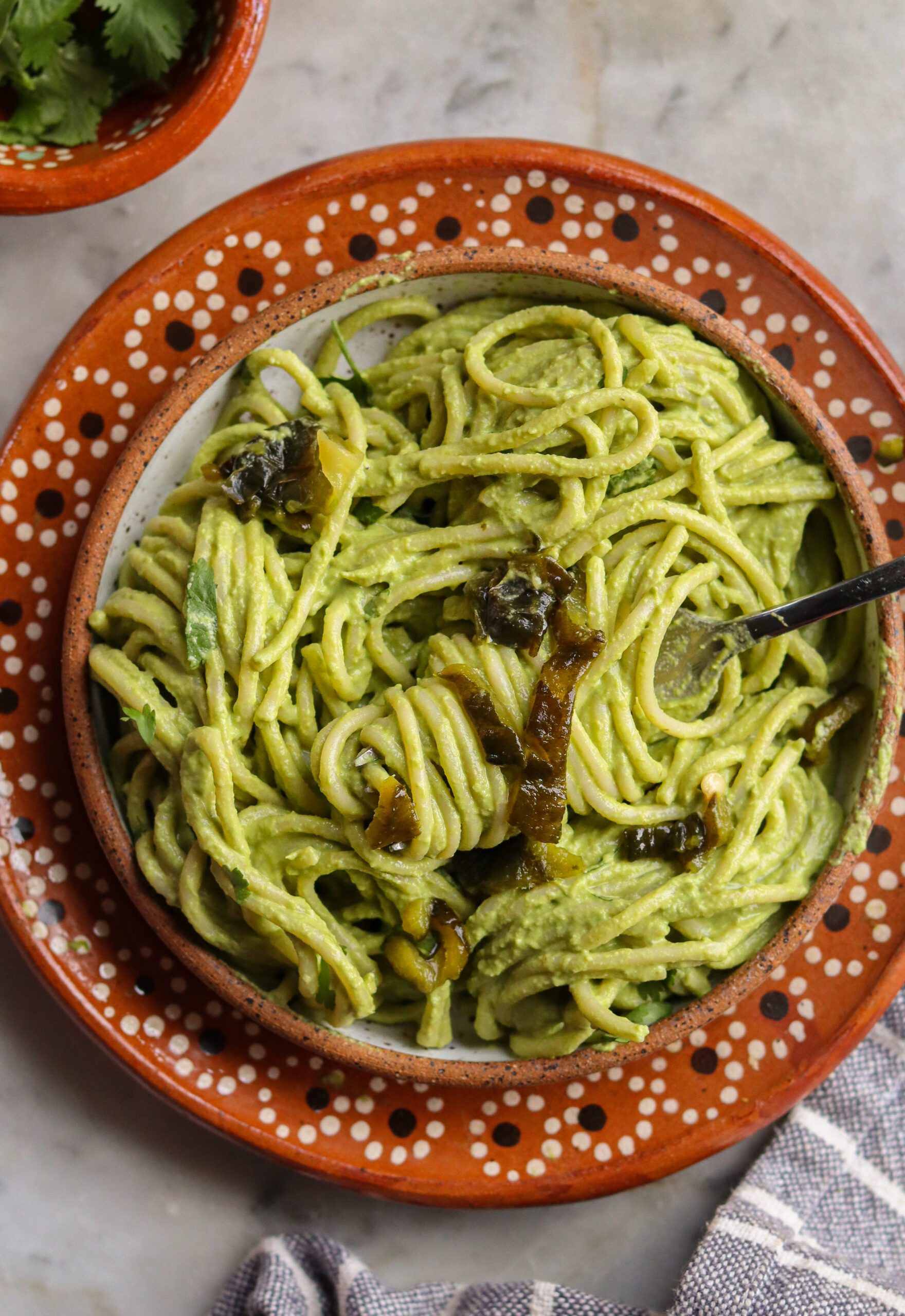 espagueti verde on a mexican plate.