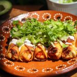 vegan flautas recipe on a mexican plate.