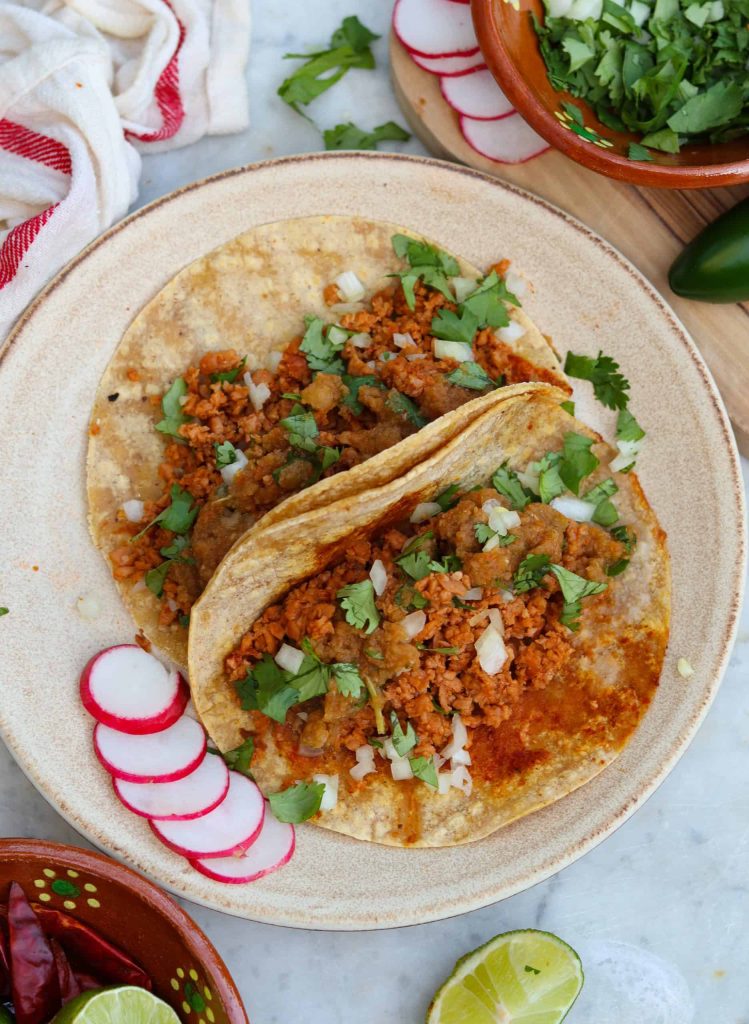 tacos de soya on a plate.