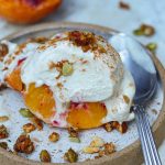 AIR FRIED PEACHES on a plate.