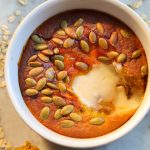 baked pumpkin oats in a ramekin.