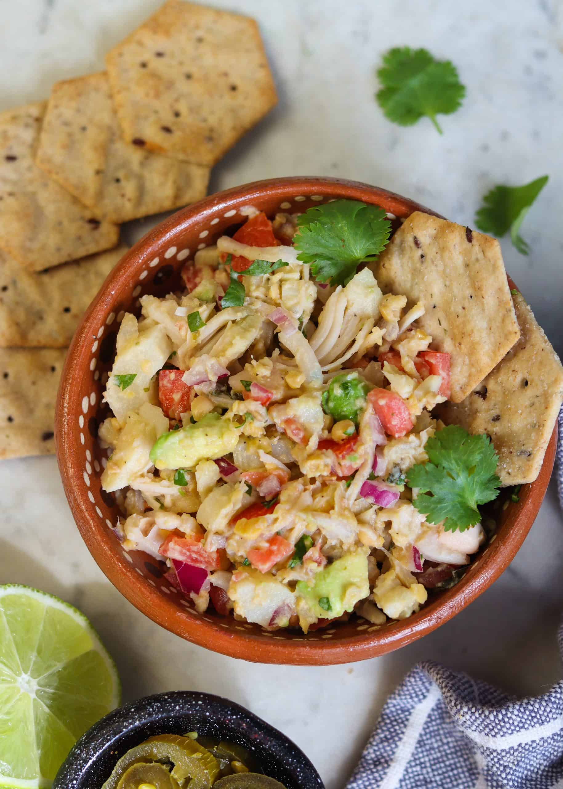 vegan tuna salad on a mexican plate.