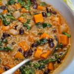 sweet potato quinoa soup in a bowl.