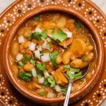 vegan charro beans in a mexican bowl.