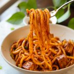 garlic chili oil noodles in a bowl.